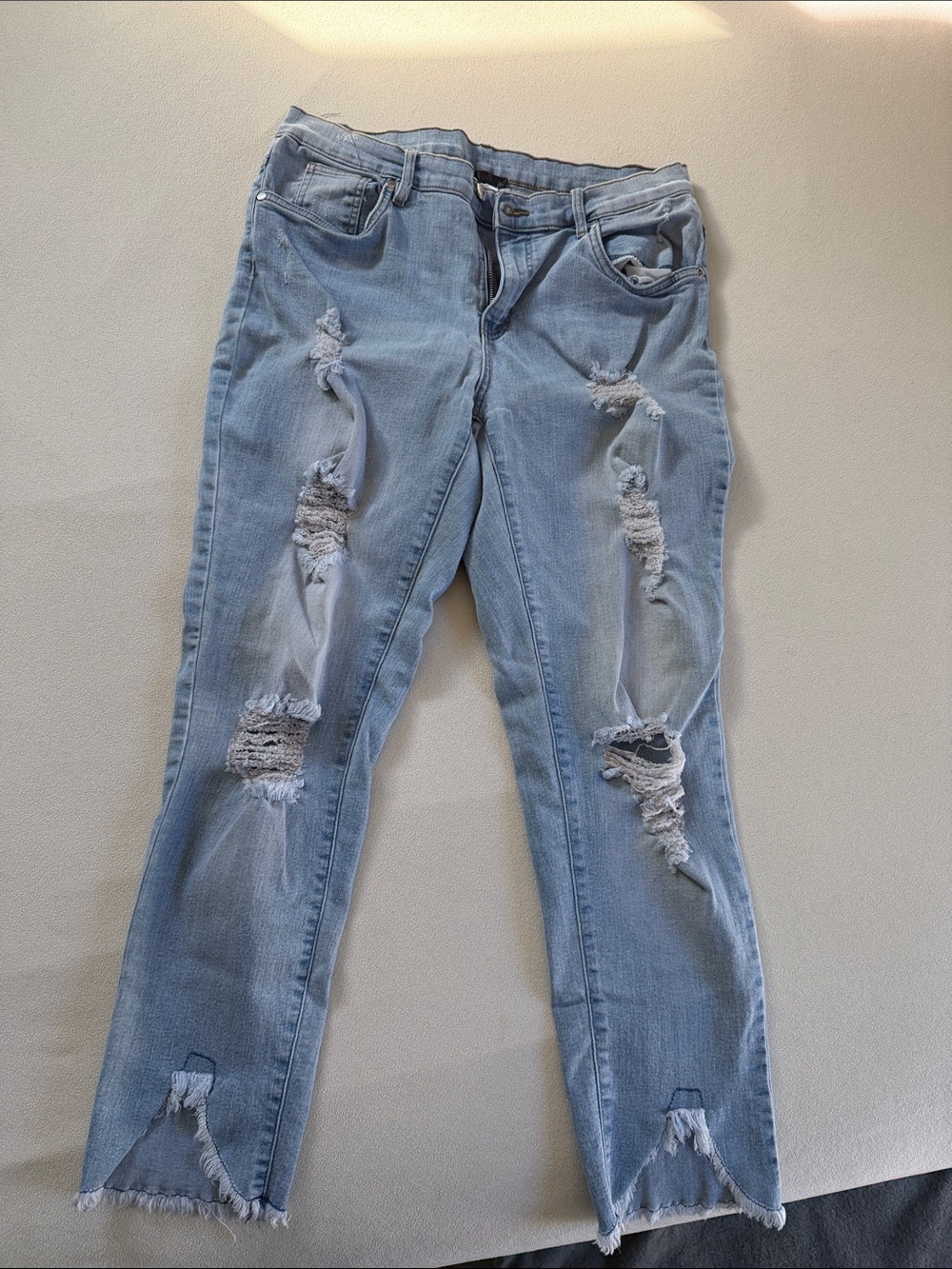 VENUS Light Blue Distressed Straight Leg Jeans